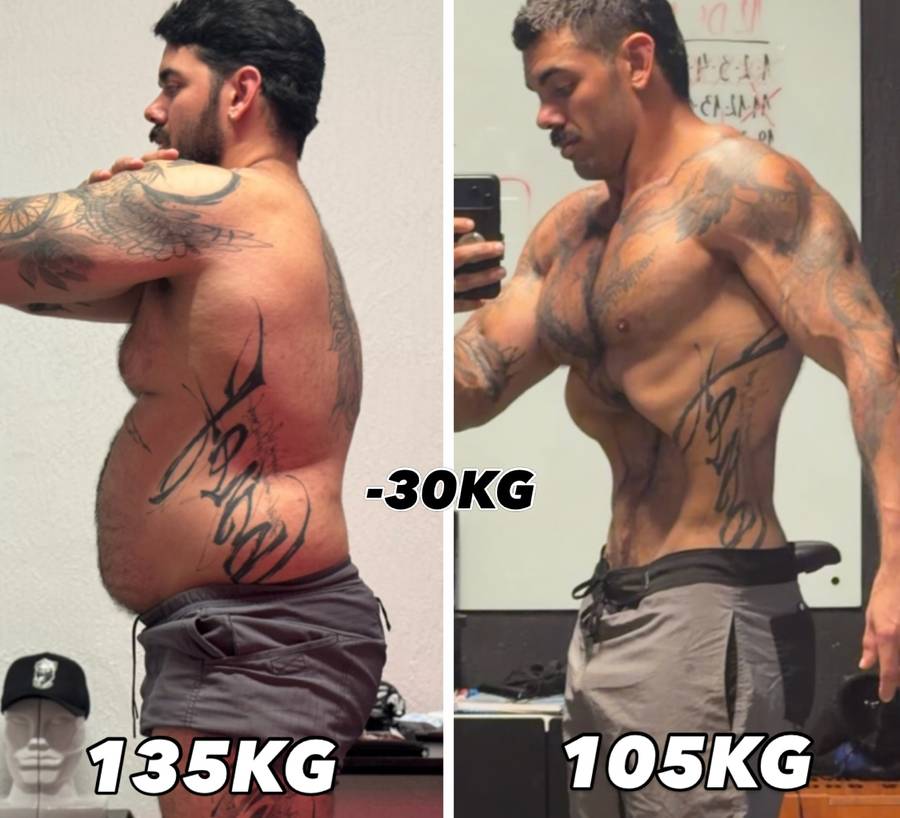 Antes e depois do Lucas, de 135 kg para 105 kg